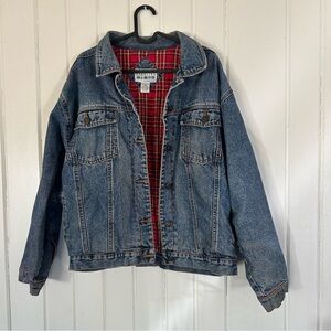 Blue Denim Jacket with Flannel Red Lining